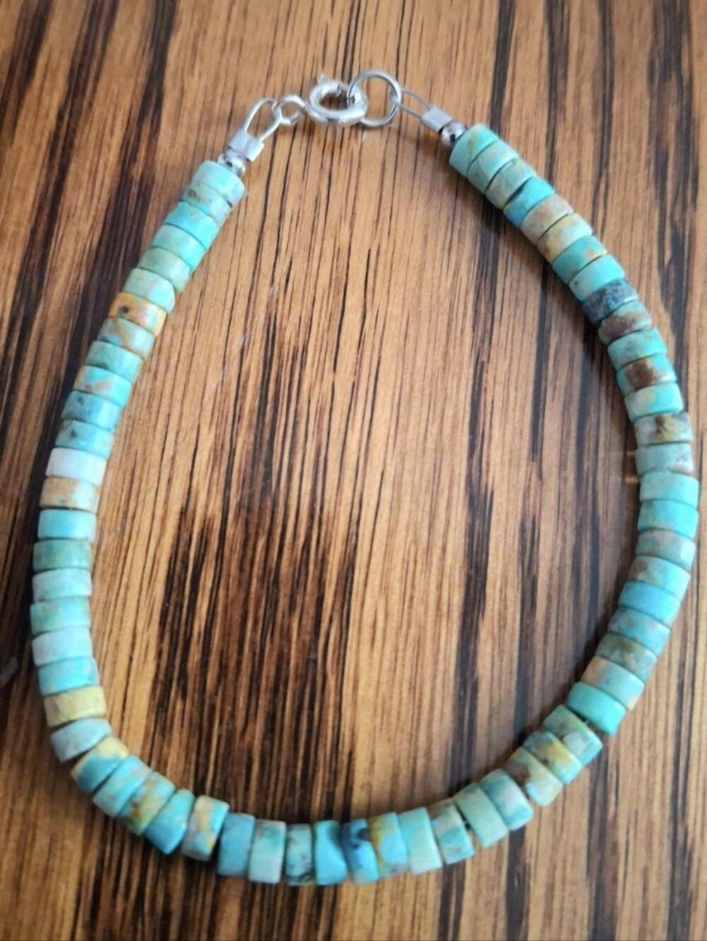 Bracelet Heishi Turquoise Nevada Green Beaded Small 6.5" Sterling Silver